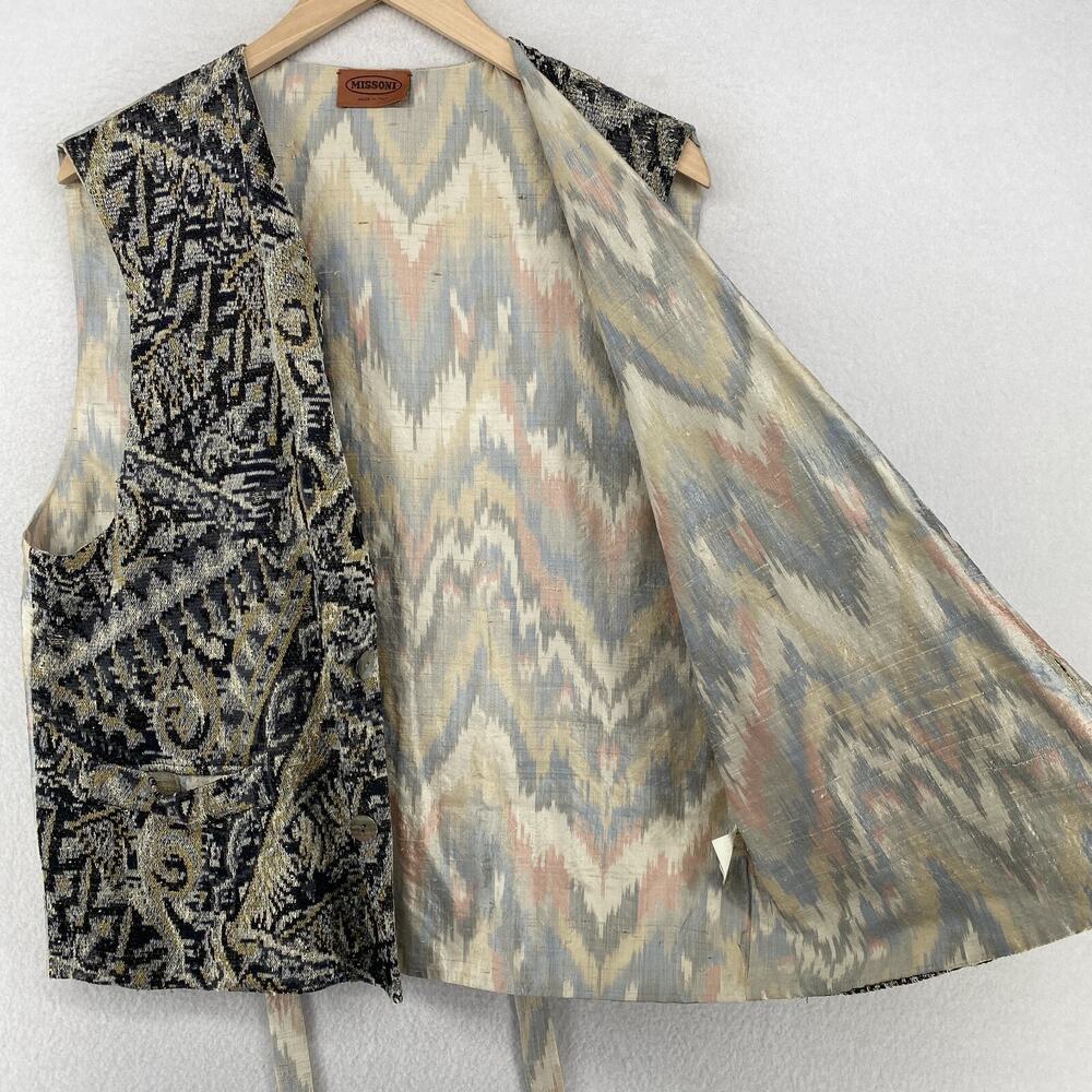 MISSONI Vest Mens L Wool Silk Blend Back Waistcoat Blue Italy